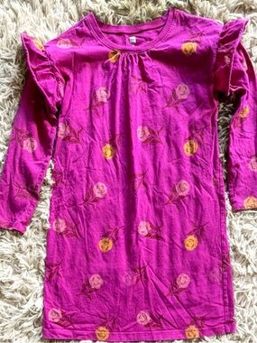 Tea Collection Girls' Magenta Floral Long Sleeve Dress Ruffle 10 A Line Quality